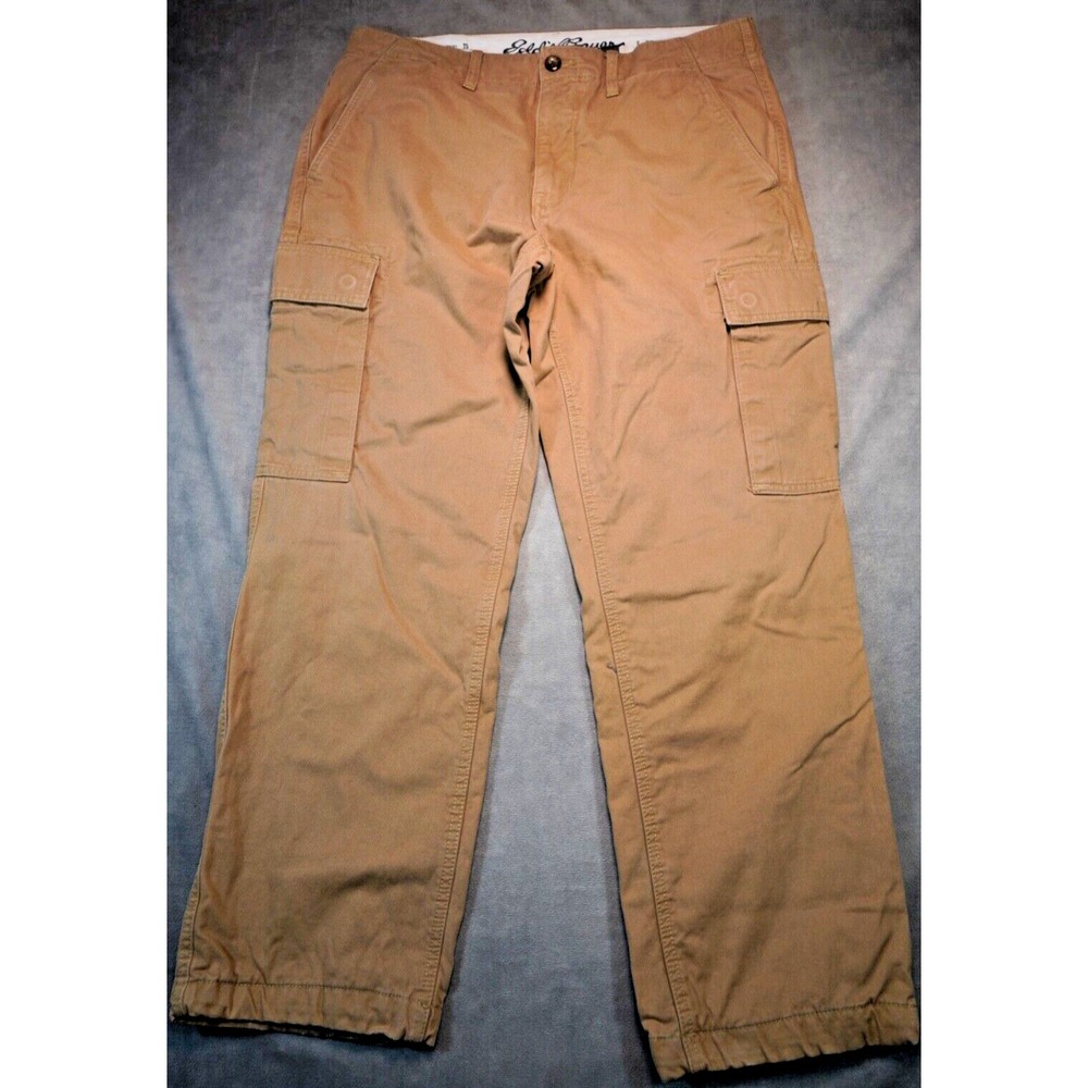 Eddie Bauer Pants Mens 35x30(29) Beige Pockets Hiking Flannel Lined Cargo